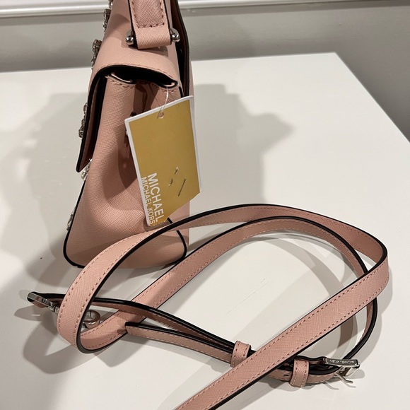 Michael Kors Beige Saffiano Leather Small Ava Crystal’s Top Handle Bag. - Picture 2 of 13